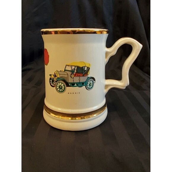 PRINCE WILLIAM WARE VINTAGE BEER STEIN ANTIQUE MORRIS AUTO 22K GOLD ENGLAND - Picture 1 of 12